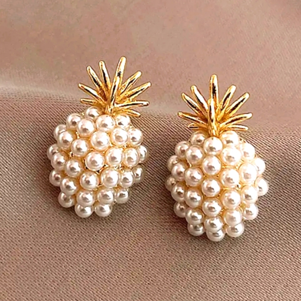 Pineapple Stud Earrings Loaded with Simulated Pearls